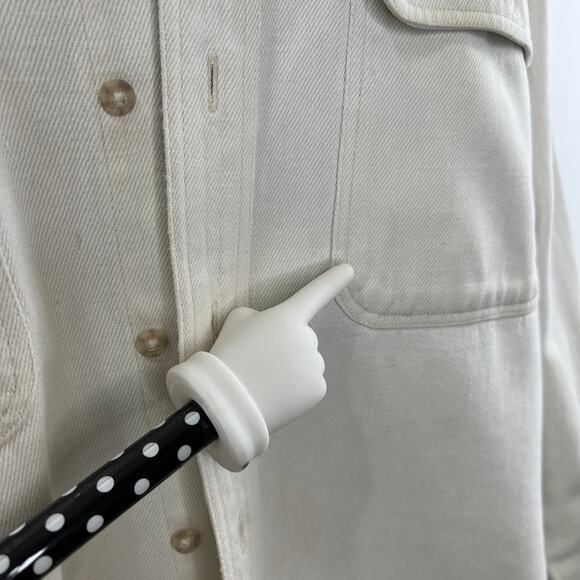 Vintage Men's White Denim Long Sleeve Button Cuff Button Down Shirt VTG - Picture 11 of 14